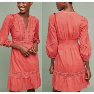 Anthropologie Akemi + Kin Coral Orange Josephine Embroidered Dress Size L